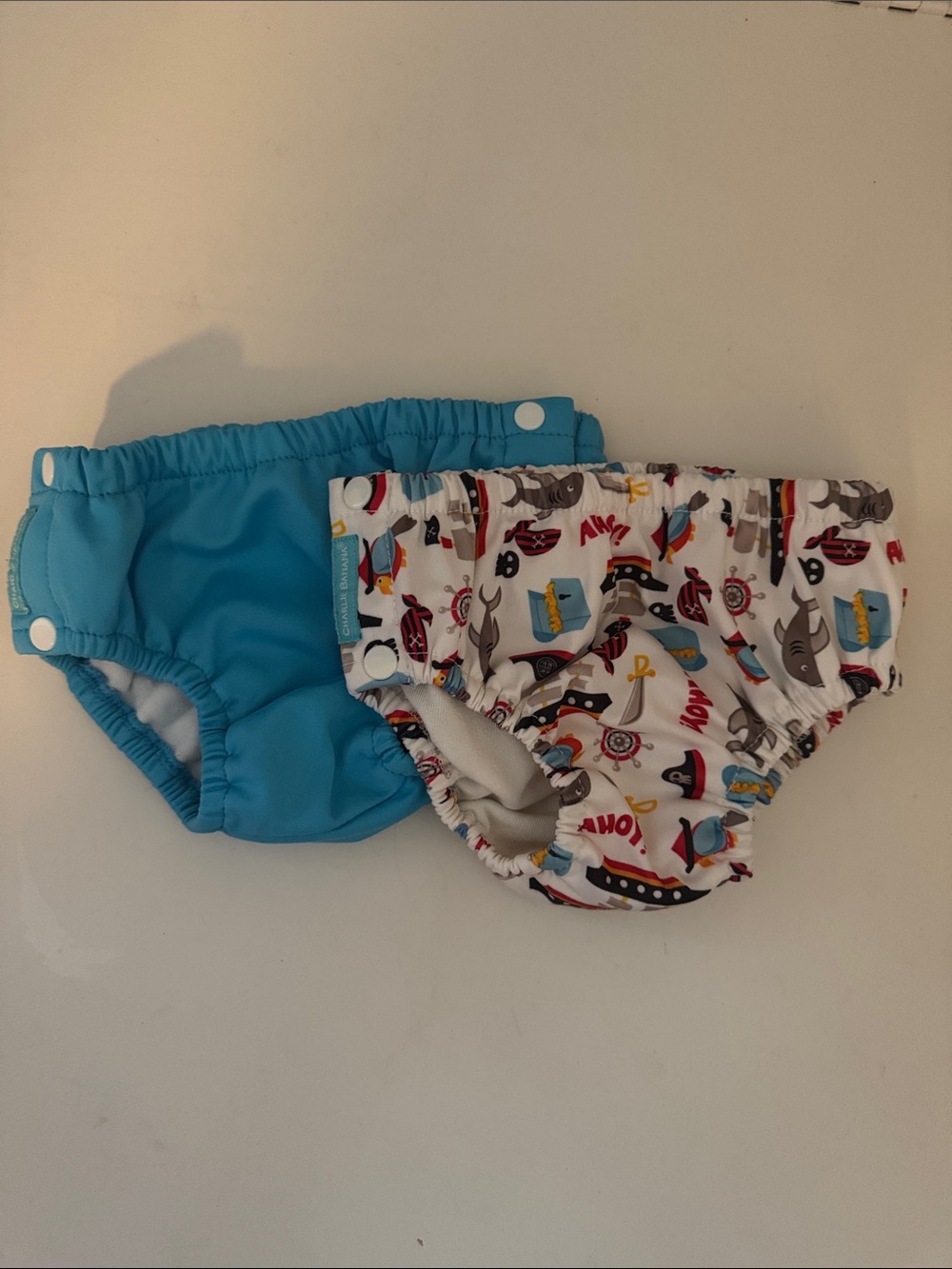 Charlie Banana Blue Solid & White Pirate Print Swim Diaper Set